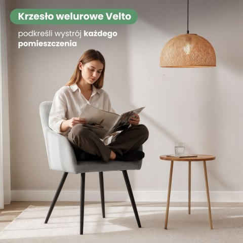 6x Welurowe krzesło tapicerowane pikowane w romby Szare VELTO Czarne nogi
