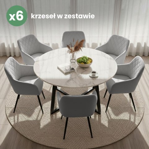 6x Welurowe krzesło tapicerowane pikowane w romby Szare VELTO Czarne nogi