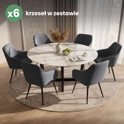 6x Welurowe krzesło tapicerowane z przeszyciami Ciemny Grafit FLORENCE Czarne nogi