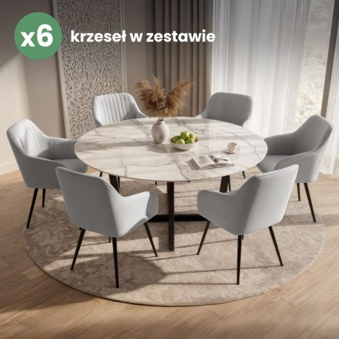 6x Welurowe krzesło tapicerowane z przeszyciami Szare FLORENCE Czarne nogi