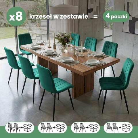8x Welurowe krzesło tapicerowane pikowane Butelkowa Zieleń LIVO Czarne nogi