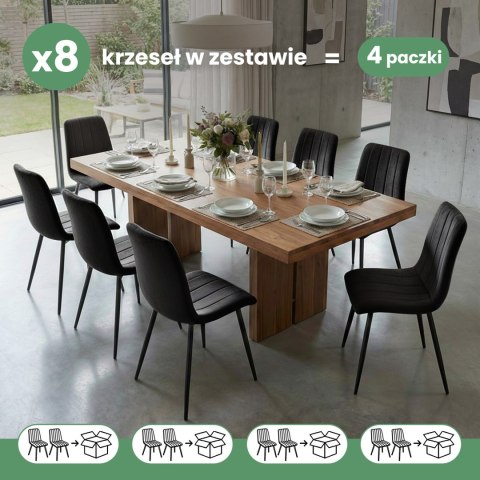 8x Welurowe krzesło tapicerowane pikowane Czarne LIVO Czarne nogi