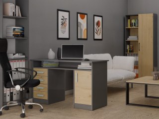 BIURKO ADA ANTRACYT DĄB ARTISAN 125 Cm 4 Szuflady Szafka Półki Do Biura Pokoju Na Laptop