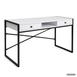Biurko industrialne komputerowe Białe ELONIS 123 cm 2 szuflady 1 półka Czarne nogi