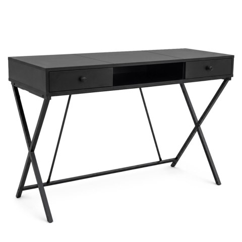 Biurko industrialne komputerowe Czarne CROSSLINE 120 cm 2 szuflady 1 półka Czarne nogi