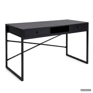 Biurko industrialne komputerowe Czarne ELONIS 123 cm 2 szuflady 1 półka Czarne nogi