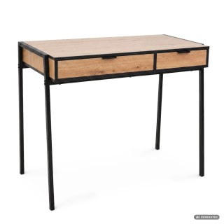 Biurko industrialne komputerowe Dąb Craft ZENTIA 100 cm 2 szuflady Czarne nogi