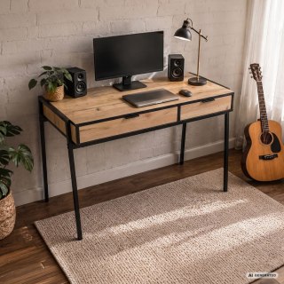Biurko industrialne komputerowe Dąb Craft ZENTIA 100 cm 2 szuflady Czarne nogi