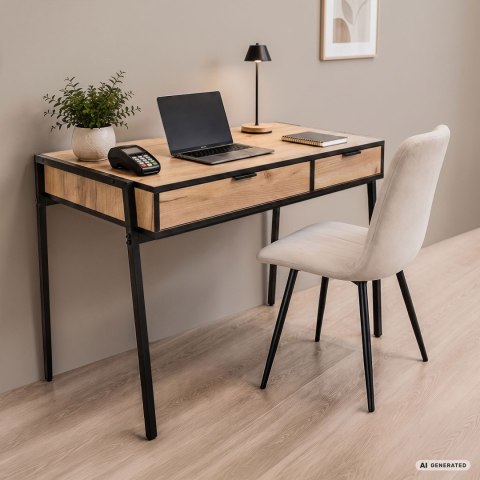 Biurko industrialne komputerowe Dąb Craft ZENTIA 100 cm 2 szuflady Czarne nogi