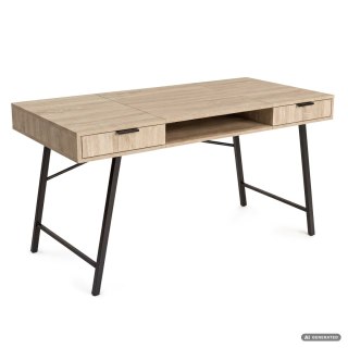 Biurko industrialne komputerowe Dąb Sonoma ARDEN 120 cm 2 szuflady 1 półka Czarne nogi