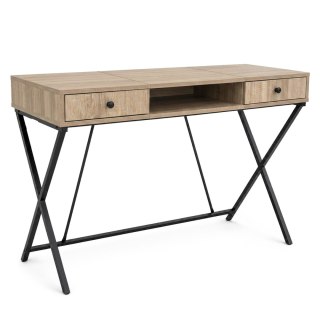 Biurko industrialne komputerowe Dąb Sonoma CROSSLINE 120 cm 2 szuflady 1 półka Czarne nogi