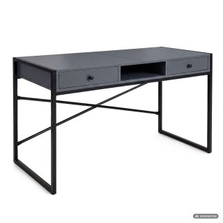 Biurko industrialne komputerowe Grafit ELONIS 123 cm 2 szuflady 1 półka Czarne nogi