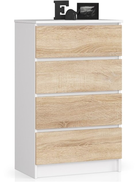 KOMODA K 60 cm 4 SZUFLADY PK BIAŁA / SONOMA