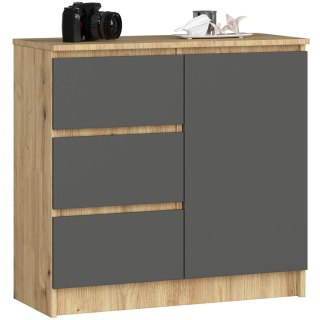 KOMODA K80 JERRY 1D 3SZ PK DĄB ARTISAN / GRAFIT SZARY