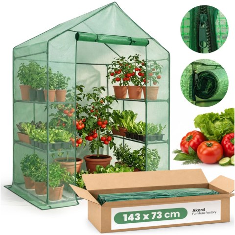 Mini szklarnia ogrodowa foliowa domek z półkami 1 drzwi Zielona 143x73x195 cm