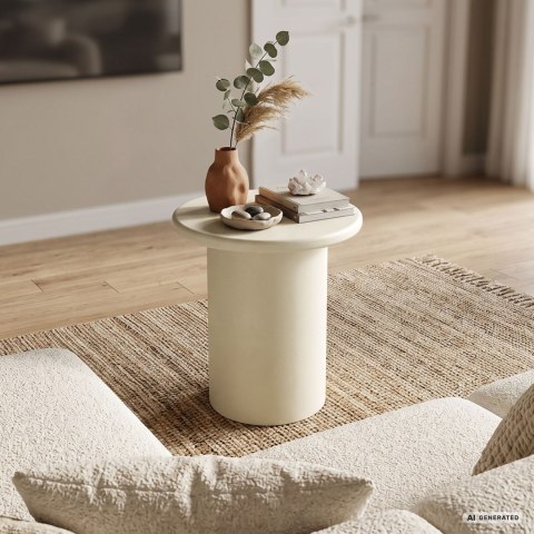 Stolik kawowy okrągły MONO 30 cm kremowy na cylindrycznej podstawie