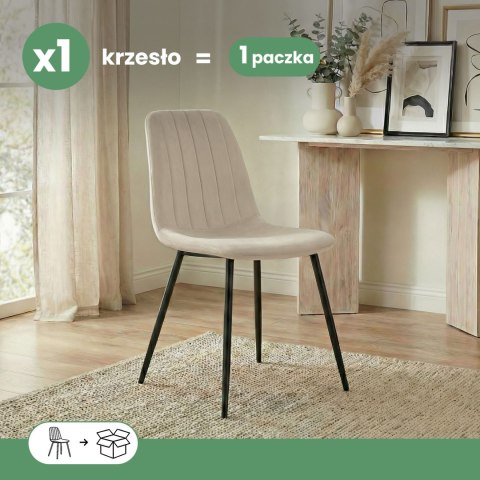 Welurowe krzesło tapicerowane pikowane Beżowe LUMO Czarne nogi