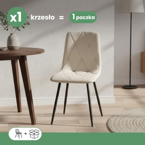 Welurowe krzesło tapicerowane pikowane Beżowe MILO Czarne nogi