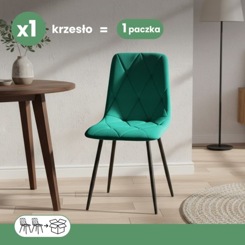 Welurowe krzesło tapicerowane pikowane Butelkowa Zieleń MILO Czarne nogi
