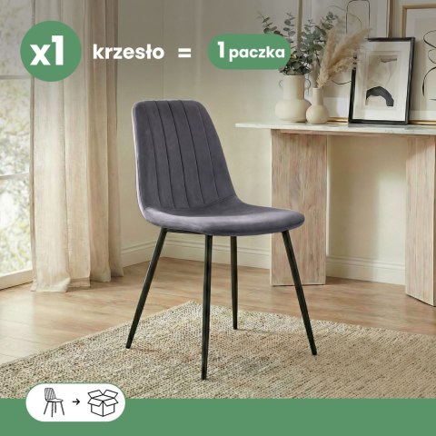 Welurowe krzesło tapicerowane pikowane Ciemny Grafit LUMO Czarne nogi