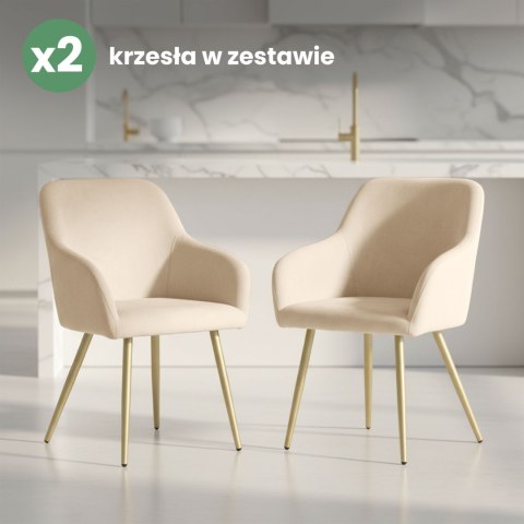 2x Welurowe krzesło tapicerowane gładkie Beżowe ESTELLE Złote nogi