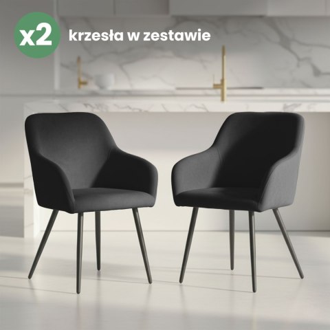 2x Welurowe krzesło tapicerowane gładkie Czarne ESTELLE Czarne nogi
