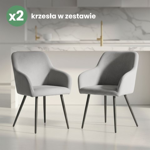 2x Welurowe krzesło tapicerowane gładkie Szare ESTELLE Czarne nogi