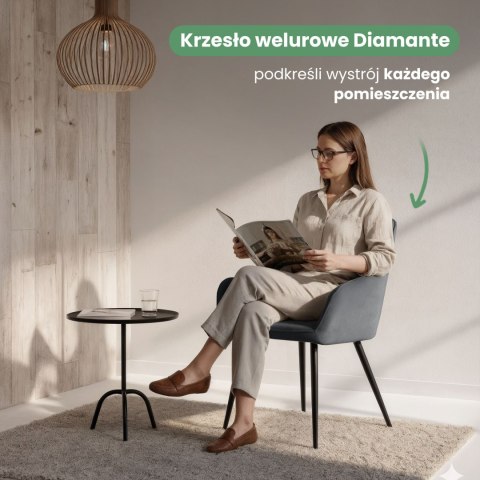 2x Welurowe krzesło tapicerowane pikowane Ciemny Grafit DIAMANTE Czarne nogi