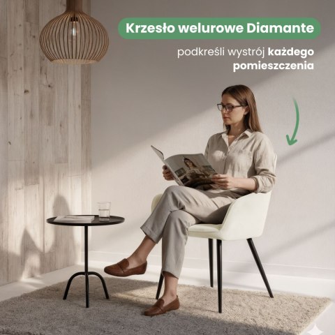 2x Welurowe krzesło tapicerowane pikowane Kremowe DIAMANTE Czarne nogi