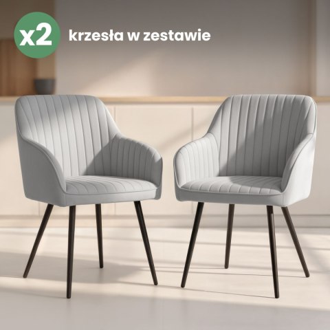 2x Welurowe krzesło tapicerowane z przeszyciami Szary FLORENCE Czarne nogi
