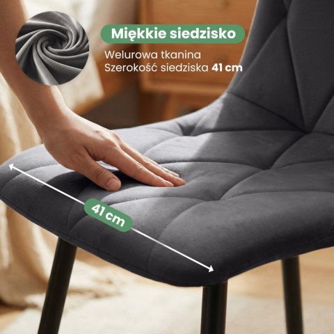 6x Welurowe krzesło tapicerowane pikowane Ciemny Grafit MILO Czarne nogi