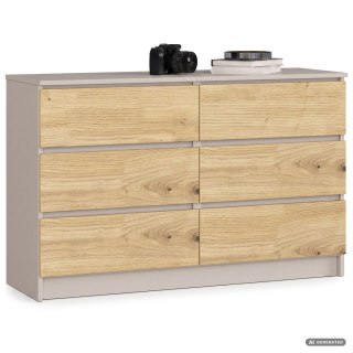 KOMODA K120 6SZ CLP PK KASZMIR / DĄB ARTISAN
