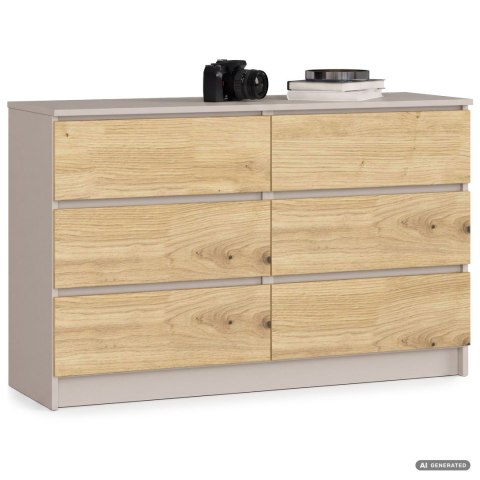 KOMODA K120 6SZ CLP PK KASZMIR / DĄB ARTISAN