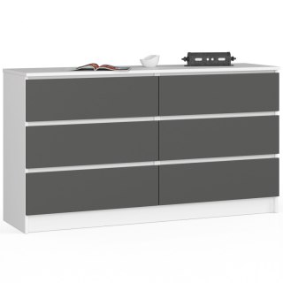 Komoda K 140 cm 6 szuflad PK biała-grafit szary