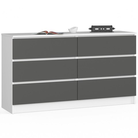 Komoda K 140 cm 6 szuflad PK biała-grafit szary