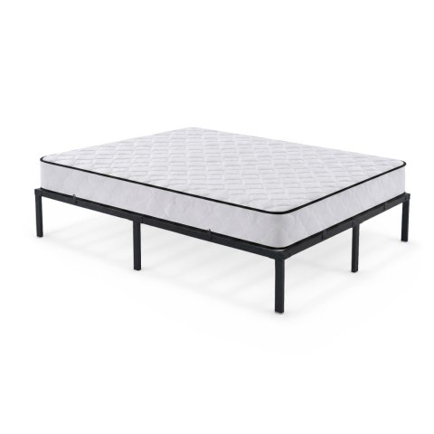 Łóżko Metalowe 140x200 cm z Materacem Łóżko Gościnne Składane Metalowy Stelaż i Rama Czarne 9 nóżek 20 listew