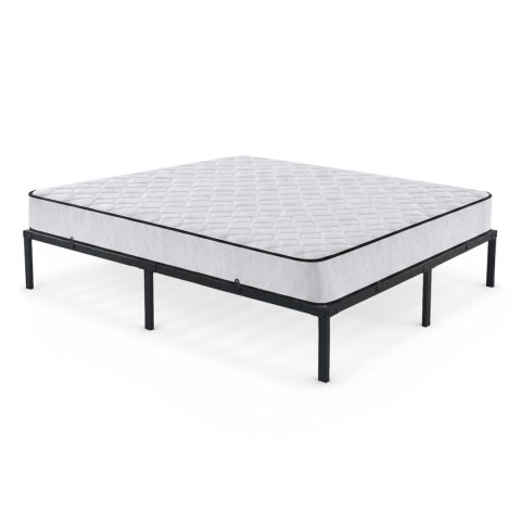 Łóżko Metalowe 160x200 cm z Materacem Łóżko Gościnne Składane Metalowy Stelaż i Rama Czarne 9 nóżek 20 listew