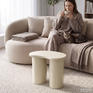 Stolik kawowy nowoczesny CUBE 41 cm kremowy z podwójną cylindryczną podstawą