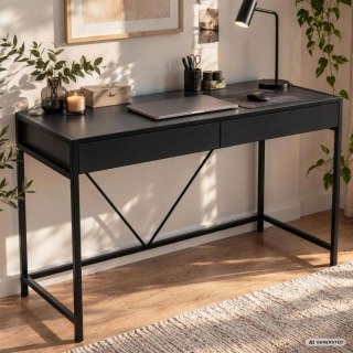 Biurko komputerowe LOFT PURE Czarne 124 cm 2 szuflady czarne nogi styl industrialny 124x50x80 cm