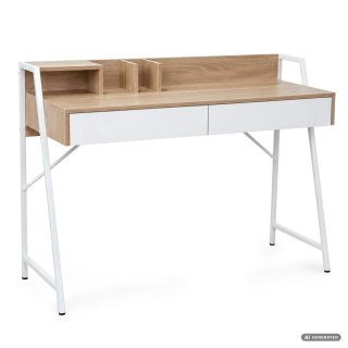 Biurko komputerowe ORIX Dąb Sonoma 124 cm 2 szuflady 1 półka białe nogi styl industrialny 124x48x91,5 cm
