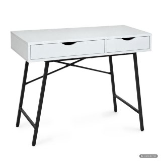 Biurko komputerowe RAX Białe 100 cm 2 szuflady czarne nogi styl industrialny 100x48x80,5 cm