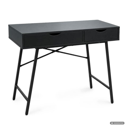 Biurko komputerowe RAX Czarne 100 cm 2 szuflady czarne nogi styl industrialny 100x48x80,5 cm