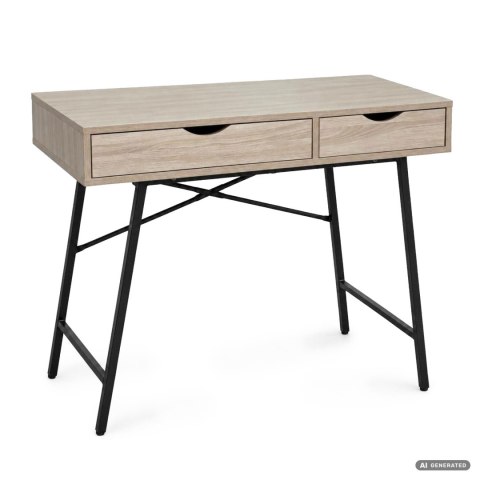 Biurko komputerowe RAX Dąb Sonoma 100 cm 2 szuflady czarne nogi styl industrialny 100x48x80,5 cm