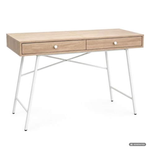 Biurko komputerowe SKANDIA Dąb Sonoma 120 cm 2 szuflady biały stelaż styl industrialny 120x50x80,5 cm