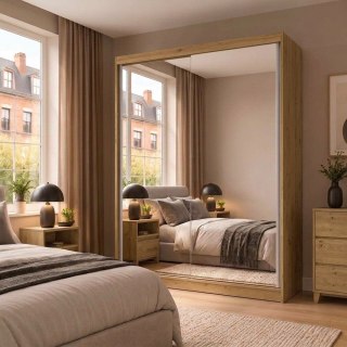 SZAFA Przesuwna IGA 160 2 Lustra DĄB ARTISAN BIEL - Nowoczesny Design