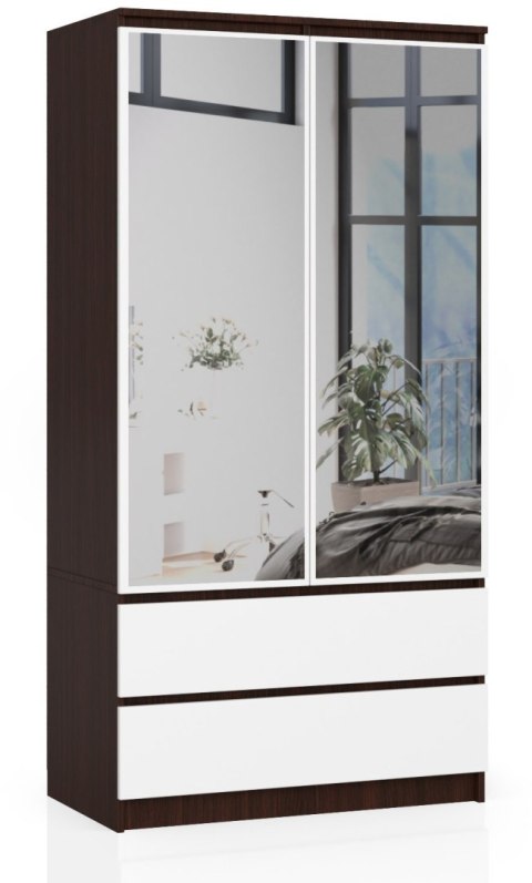 SZAFA S 90 cm 2 DRZWI 2 SZUFLADY 2 LUSTRA PK WENGE / BIAŁA
