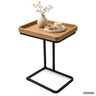 Stolik kawowy loftowy HYGGO 40 cm kwadratowy Naturalne Drewno czarne nogi