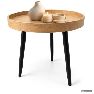 Stolik kawowy loftowy PICCO 40 cm okrągły Naturalne Drewno czarne nogi