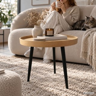 Stolik kawowy loftowy PICCO 40 cm okrągły Naturalne Drewno czarne nogi
