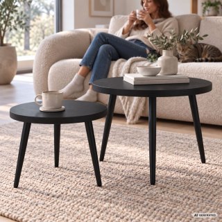 Zestaw stolików kawowych TWINO 52 cm okrągłe Czarny czarne nogi